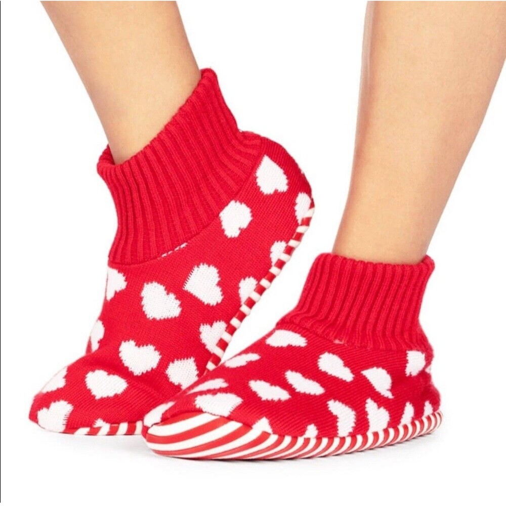 Tipsy Elves Red and White Heart Grip Sock Slippers